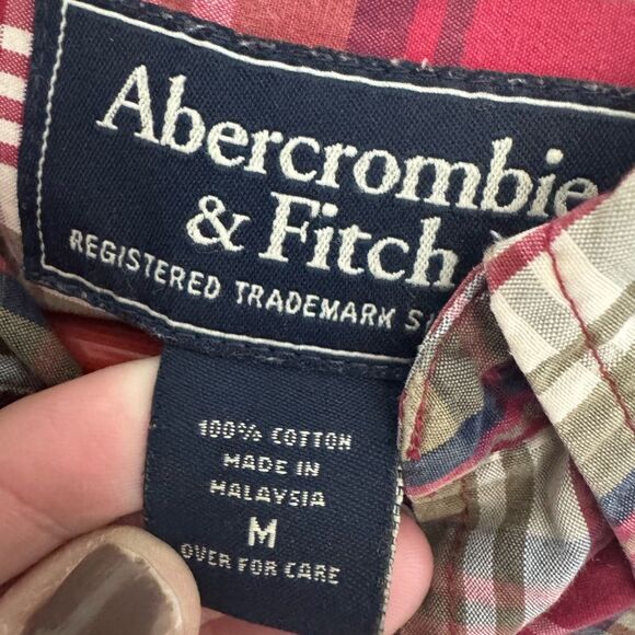 Y2K vintage Abercrombie and Fitch muscle button down plaid red medium cotton - Picture 3 of 8